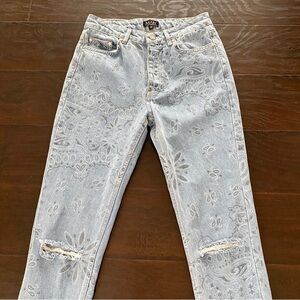 BoohooMan Skinny Distressed Light Wash Bandana Print Jeans